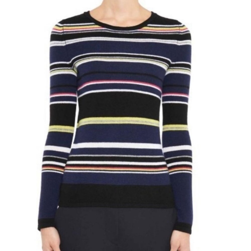 Diane von Furstenberg DVF Cashmere Black striped sweater size Large Quiet Luxury